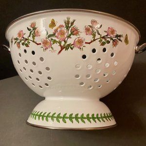 Portmeirion White Ceramic Colander with Pink Floral and Green Leaf Border